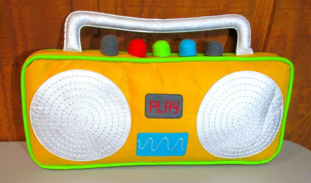 Made Modern Plush Boombox Pillow Gold Green Silver Soft Decor 18x11 inches